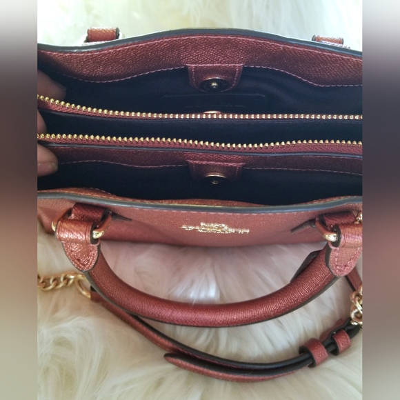 Coach NWOT, Mini Sage Carryall, Metallic Wine & Gold, & Sm. Corner Zip Wristlet - Picture 5 of 13